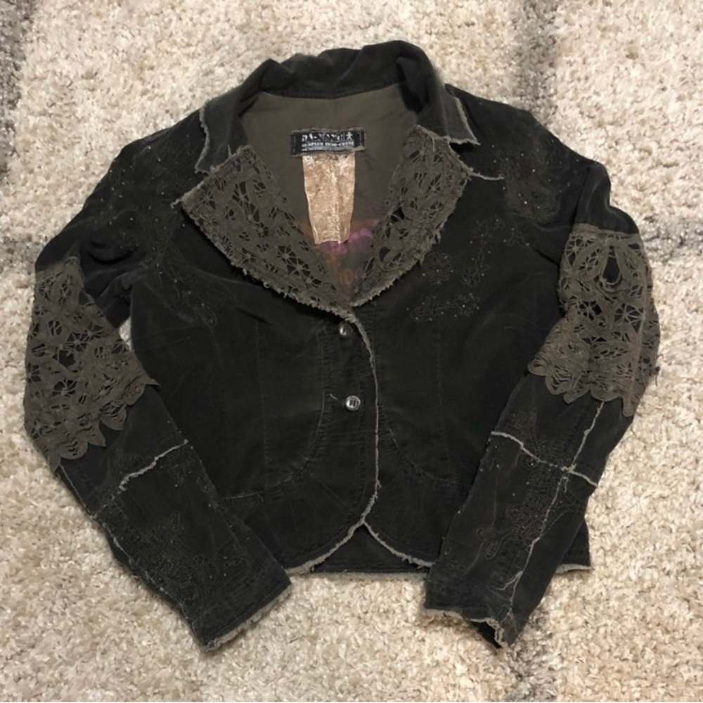 Da Nang Danang Green Corduroy Blazer Jacket Size Small Like New